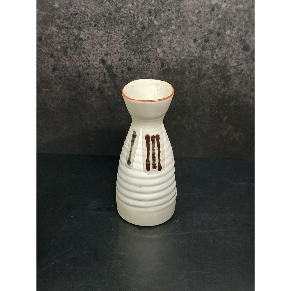 Vintage Japanese Porcelain Sake Bottle Set Calligraphy Ribbed Design